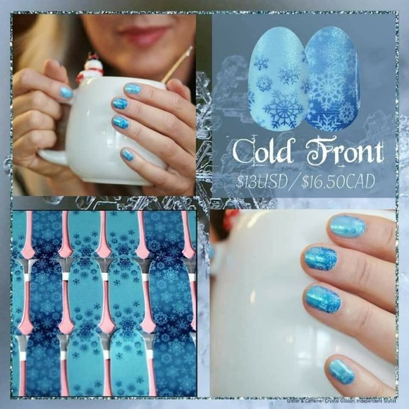Color Street COLD FRONT Blue Snowflake Print Shimmer Ombré Winter Set - Picture 5 of 6
